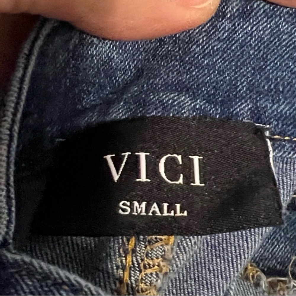 Vici Dark Blue Denim Flared Overalls in Small - Picture 10 of 12